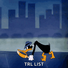 a cartoon of a duck holding a magnifying glass with the words trl list below him