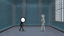 a stick figure is standing in front of a huge robot