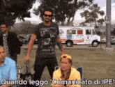 a man standing in front of an ice cream truck with the words quando leggo comunicato di ipe