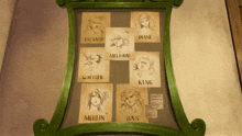 a bulletin board with drawings of characters including escanor diane melodias and king