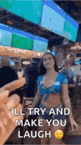 a woman in a bikini is standing in front of a bar .