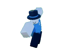 a roblox character is wearing a hat and a blue shirt with the letter r on it