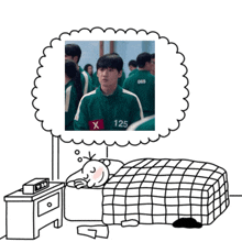 a drawing of a boy in a green uniform with the number 125 on it