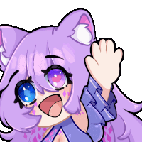 a cartoon drawing of a girl with purple hair