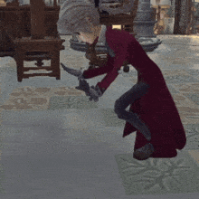 a cartoon character in a red coat is crawling on the ground