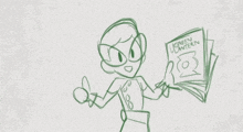 a drawing of a superhero holding a book titled green lantern