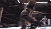 a woman in a purple outfit is standing in a ring with a sign that says diva on it