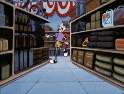 A disguised Pepper Ann zooms through the store, picking up random items