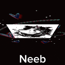 a black and white photo of a child with the name neeb written below it