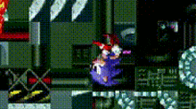 a purple sonic the hedgehog is flying through the air in a video game scene .