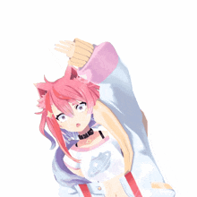a 3d anime girl with pink hair and a white shirt with the letter s on the front
