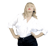 a woman in a white shirt and black pants is dancing