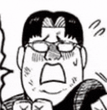a black and white drawing of a man wearing glasses and holding a snake .