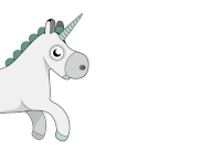 a cartoon illustration of a white unicorn with a green mane and tail
