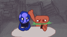 a cartoon drawing of a blue monster and a red monster