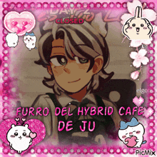 a picture of a girl with the words furro del hybrid cafe de ju on the bottom