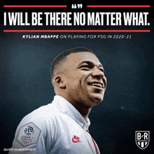 a poster for kylian mbappe on playing for psg in 2020-21