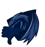 a blue dragon is giving a thumbs down