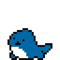 a pixel art drawing of a blue whale on a white background