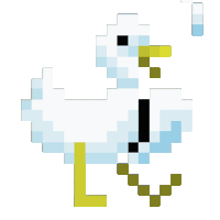 a pixel art drawing of a duck with a yellow beak