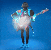 a man in a cat mask is holding a guitar