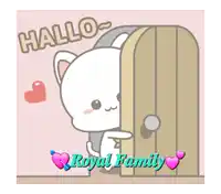 a picture of a cat peeking out of a door with the words hallo royal family