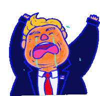 a cartoon drawing of donald trump crying with his hands in the air