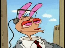 a cartoon character is wearing headphones and a suit
