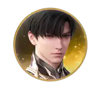 a close up of a man 's face is in a gold circle