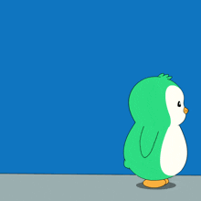 a cartoon penguin is jumping in the air