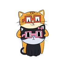 a cat wearing glasses and a bow tie is holding another cat