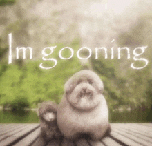a picture of two dogs with the words i 'm goon ing written in the background