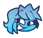 a pixel art drawing of a person with blue hair and a star on their head .