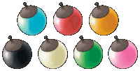 a bunch of different colored apples with a brown stem