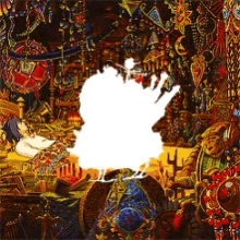 a colorful painting with a white silhouette in the center