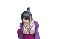 a pixel art of a woman in a purple dress