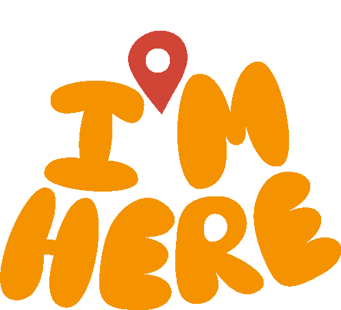 Im Here Red Pin Location Above Im Here In Yellow Bubble Letters Sticker - Im Here Red Pin Location Above Im Here In Yellow Bubble Letters Im Outside Stickers