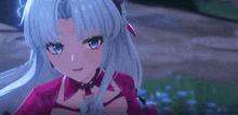 a close up of a anime girl with blue hair and blue eyes .