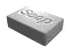 a gray brick with the word soap on it .