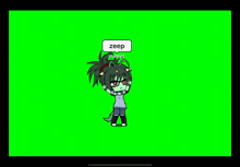 a green screen with a cartoon character on it and the name zeep comet written on it .