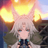 a close up of a girl with fox ears