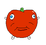 a pixel art of a tomato with a face on it