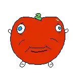 a pixel art of a tomato with a face on it