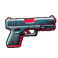 a cartoon drawing of a gun with a red grip on a white background .