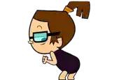 a cartoon girl wearing glasses and a black dress