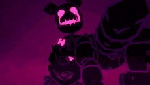 a silhouette of a bunny with wings and a bow tie is lit up in pink