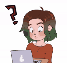 geek girl green hair computer confused