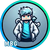 a logo for mbg shows a boy with blue hair