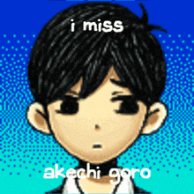 a pixel art of a boy with the words i miss akechi goro on it
