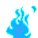 a pixel art drawing of a blue flame on a white background